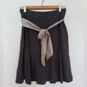 Anthropologie Elegant Gray Pleats Skirt with Patterned Tie